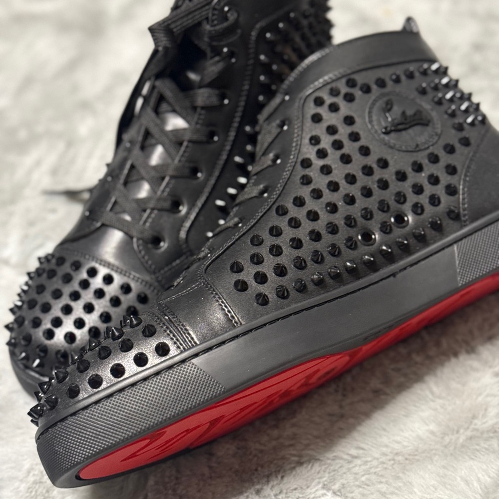 Christian Louboutin Black and Red Studded Sneakers